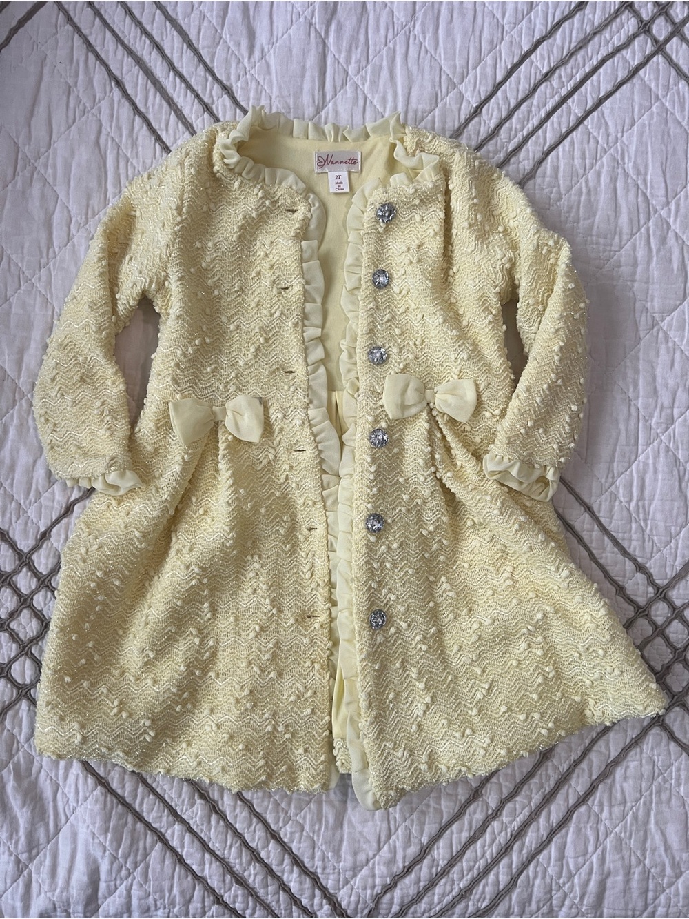 Girls' Pale Yellow Ruffled Dress Coat